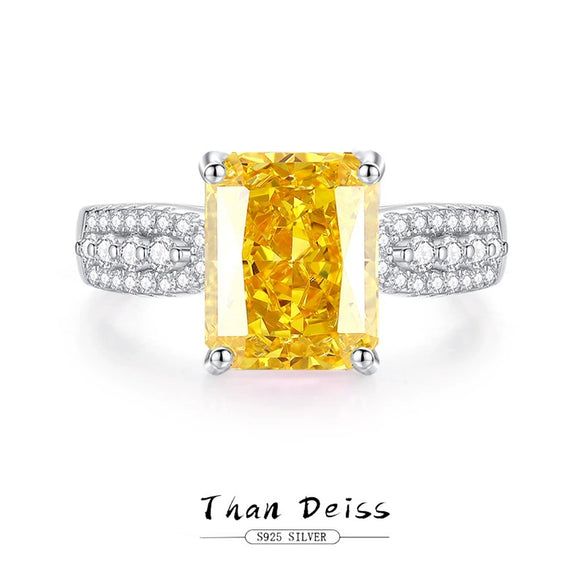 Women's Light Luxury S925 Sterling Silver Geometric Yellow Diamond Ring With Fourclaw Setting