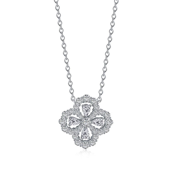 Women's Light Luxury S925 Sterling Silver Love Heart Four Leaf Clover Zircon Pendant O Chain Necklace With Mixed Gem Inlay And Electroplating