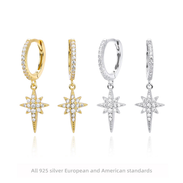 Women's Light Luxury S925 Sterling Silver Microinlaid Zircon Star Hoop Earrings