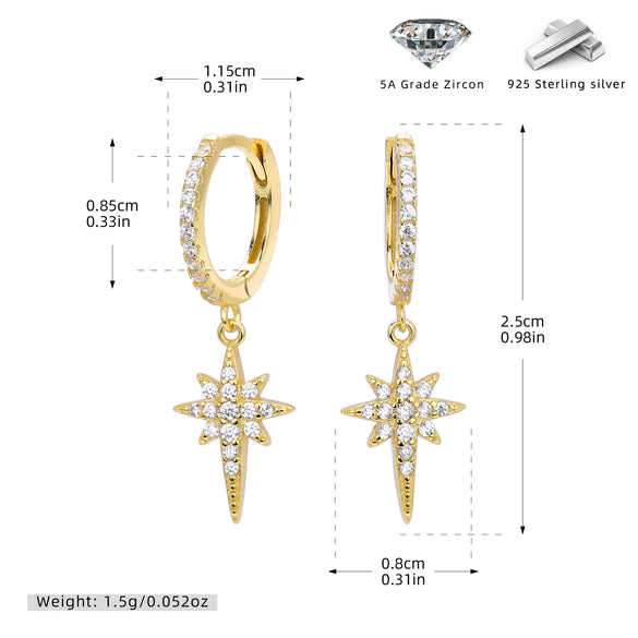Women's Light Luxury S925 Sterling Silver Microinlaid Zircon Star Hoop Earrings