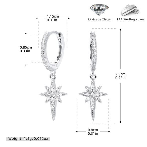 Women's Light Luxury S925 Sterling Silver Microinlaid Zircon Star Hoop Earrings