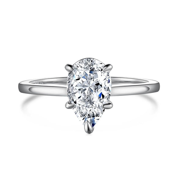 Women's Light Luxury S925 Sterling Silver Pearshaped Geometric Ring With Electroplating