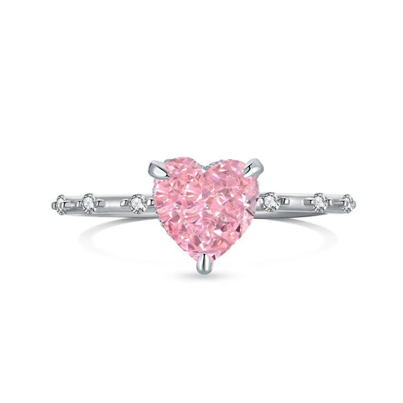 Women's Light Luxury S925 Sterling Silver Ring With Geometric And Heart Shape Electroplated Set With 8A Zircon And High Carbon Diamond