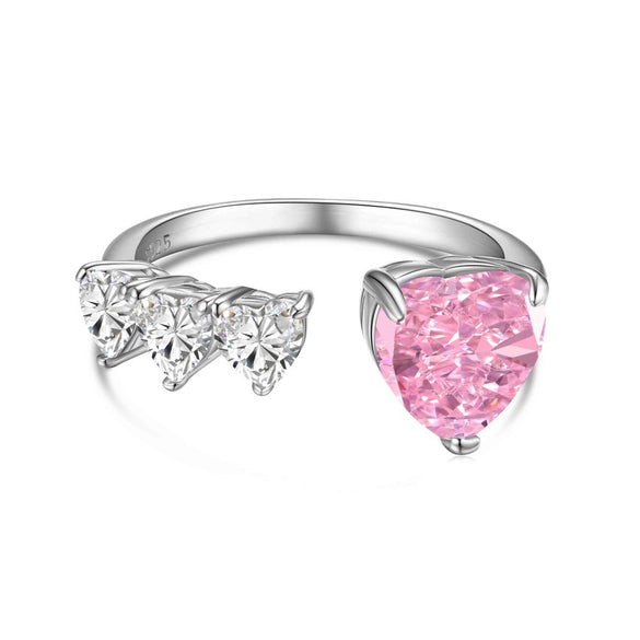 Women's Light Luxury S925 Sterling Silver Ring With Geometric And Heart Shape Electroplated Set With 8A Zircon And High Carbon Diamond