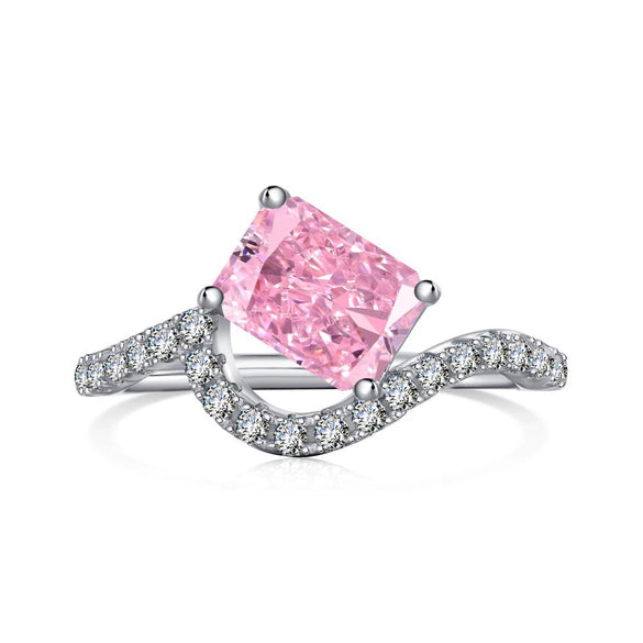 Women's Light Luxury S925 Sterling Silver Ring With Geometric Pattern And Ice Flower Cut 8A Color Zircon Electroplated