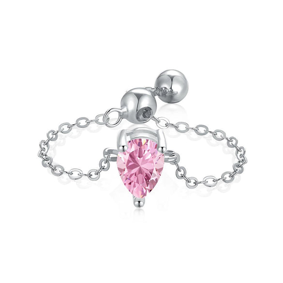 Women's Light Luxury S925 Sterling Silver Ring With Pink Zircon Geometric Crown Heart Flower Bow Wave Ushape Drop Shape Design Electroplated