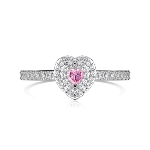 Women's Light Luxury S925 Sterling Silver Ring With Pink Zircon Geometric Crown Heart Flower Bow Wave Ushape Drop Shape Design Electroplated
