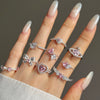 Women's Light Luxury S925 Sterling Silver Ring With Pink Zircon Geometric Crown Heart Flower Bow Wave Ushape Drop Shape Design Electroplated