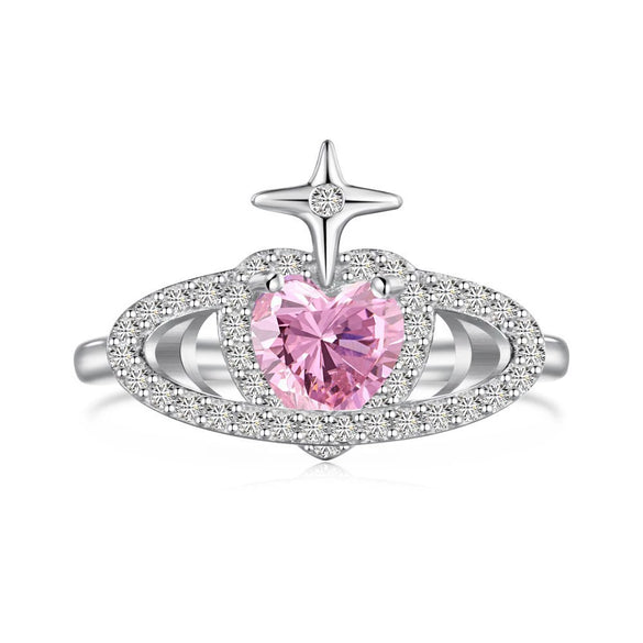 Women's Light Luxury S925 Sterling Silver Ring With Pink Zircon Geometric Crown Heart Flower Bow Wave Ushape Drop Shape Design Electroplated