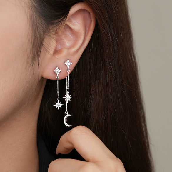 Women's Light Luxury S925 Sterling Silver Star Shape Zircon Earrings