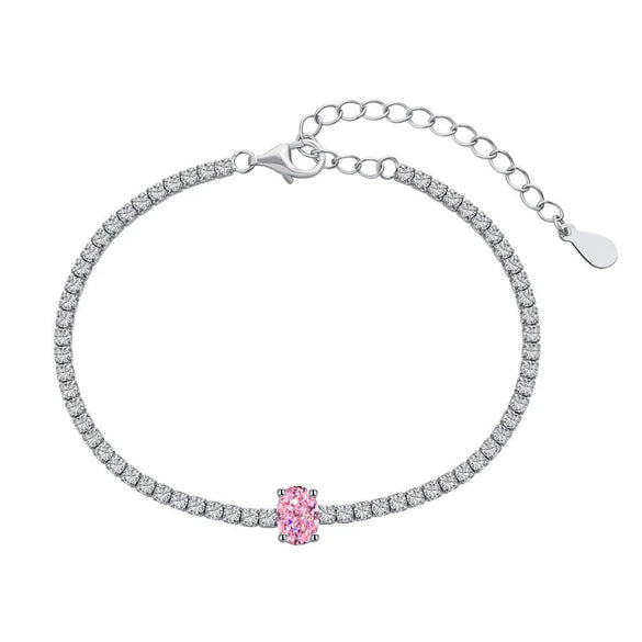 Women's Light Luxury S925 Sterling Silver Tennis Bracelet With Geometric Pattern And Electroplating Oval Zircon Ice Flower Cut