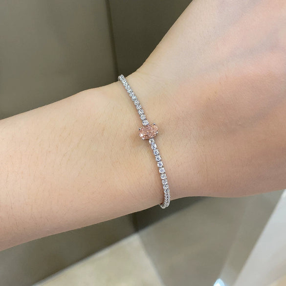 Women's Light Luxury S925 Sterling Silver Tennis Bracelet With Geometric Pattern And Electroplating Oval Zircon Ice Flower Cut