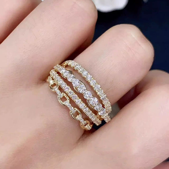 Women's Light Luxury Shiny Buckle Geometric Line Copper Rings With Zirconia