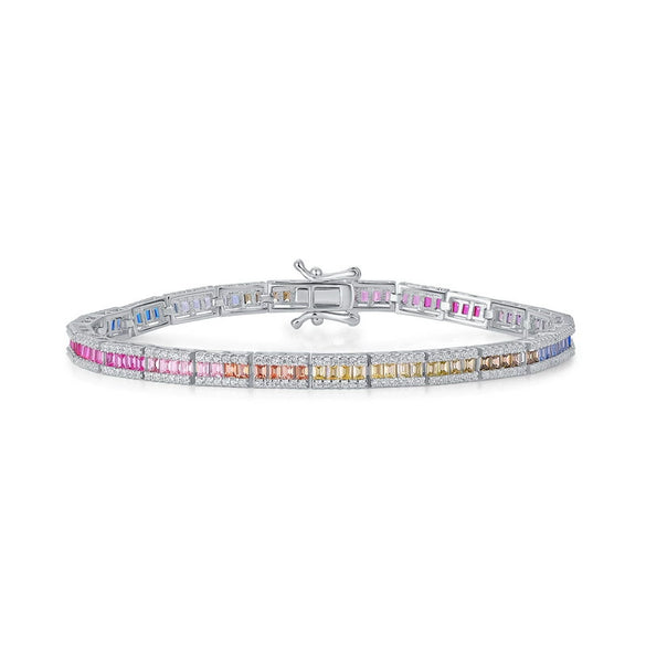 Women's Light Luxury Single Row Colorful Zirconium Bracelet S925 Silver Geometric Style Diamond Design