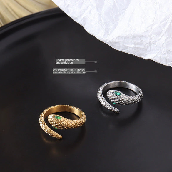 Women's Light Luxury Snake Ring 316L Stainless Steel 18K Gold Plated With Rhombus Pattern