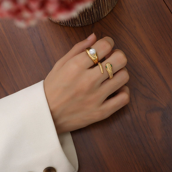 Women's Light Luxury Snake Ring 316L Stainless Steel 18K Gold Plated With Rhombus Pattern