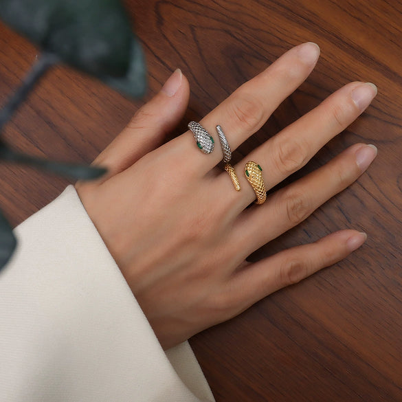 Women's Light Luxury Snake Ring 316L Stainless Steel 18K Gold Plated With Rhombus Pattern
