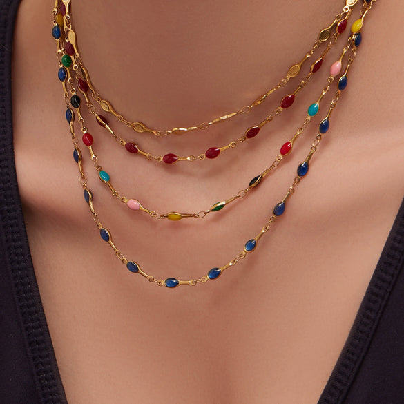 Women's Light Luxury Stainless Steel Electroplated Dopamine Colorblocking Clavicle Necklace And Bracelet Set