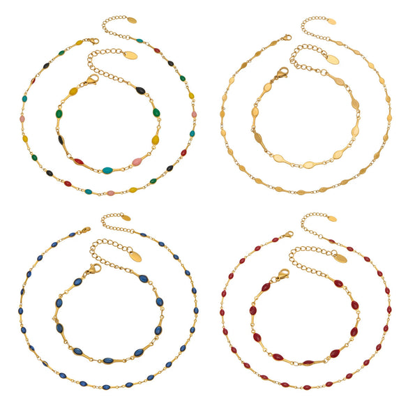 Women's Light Luxury Stainless Steel Electroplated Dopamine Colorblocking Clavicle Necklace And Bracelet Set