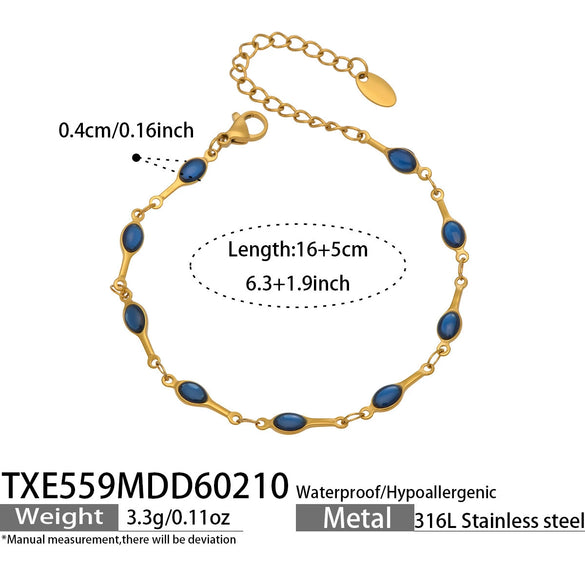 Women's Light Luxury Stainless Steel Electroplated Dopamine Colorblocking Clavicle Necklace And Bracelet Set