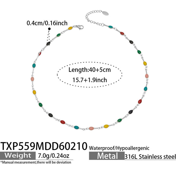 Women's Light Luxury Stainless Steel Electroplated Dopamine Colorblocking Clavicle Necklace And Bracelet Set