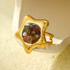 Women's Light Luxury Stainless Steel Fivepointed Star Ring With Natural Stone And Electroplating Treatment