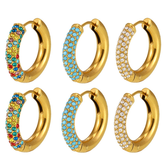 Women's Light Luxury 316L Stainless Steel Geometric Electroplated Circle Zircon Earrings
