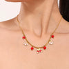 Women's Light Luxury Stainless Steel Geometric Pendant Necklace Bracelet And Earrings Set With Enamel Glaze Finish