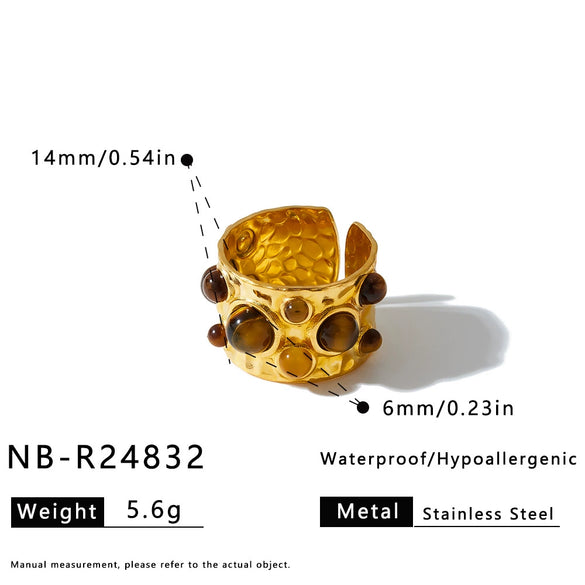 Women's Light Luxury Stainless Steel Geometric Ring With Natural Stone And Pearl Accent 18K Vacuum Plated Non Fading Jewelry