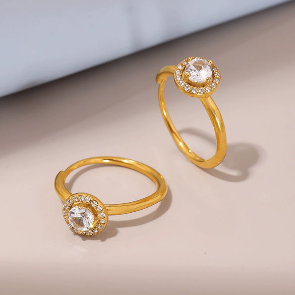 Women's Light Luxury 316L Stainless Steel Geometric Side Opening Electroplated Zircon Flash Finger Ring Jewelry Accessories