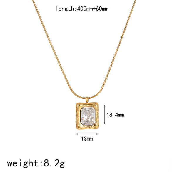 Women's Light Luxury Stainless Steel Pendant Necklace With Heartshaped And Geometric Pattern And Snake Bone Chain Diamond Design