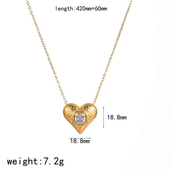Women's Light Luxury Stainless Steel Pendant Necklace With Heartshaped And Geometric Pattern And Snake Bone Chain Diamond Design