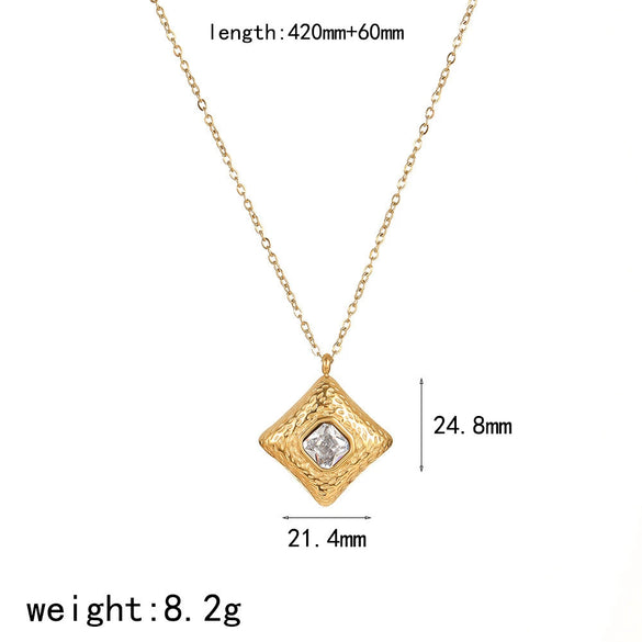 Women's Light Luxury Stainless Steel Pendant Necklace With Heartshaped And Geometric Pattern And Snake Bone Chain Diamond Design