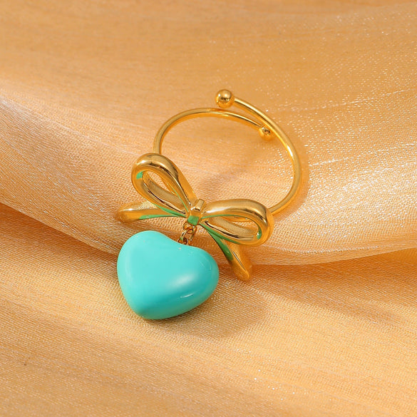 Women's Light Luxury Stainless Steel Ring With Bow Tie And Heart Shape Pattern Electroplated