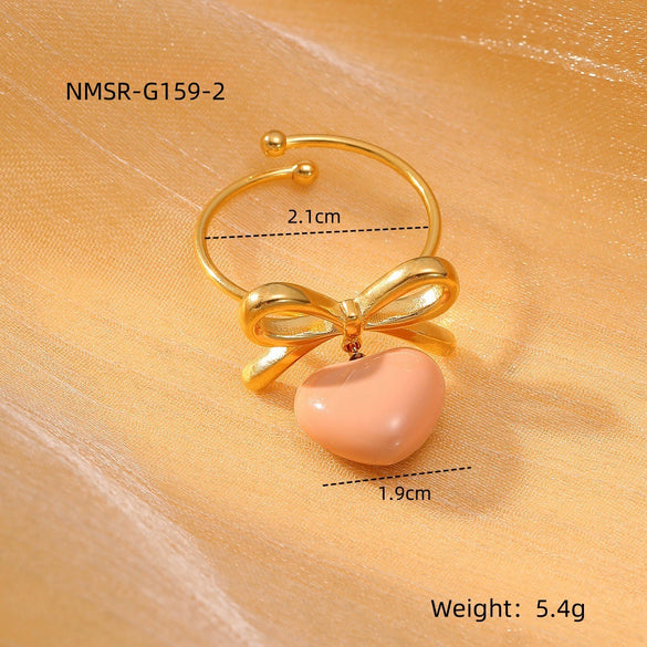Women's Light Luxury Stainless Steel Ring With Bow Tie And Heart Shape Pattern Electroplated