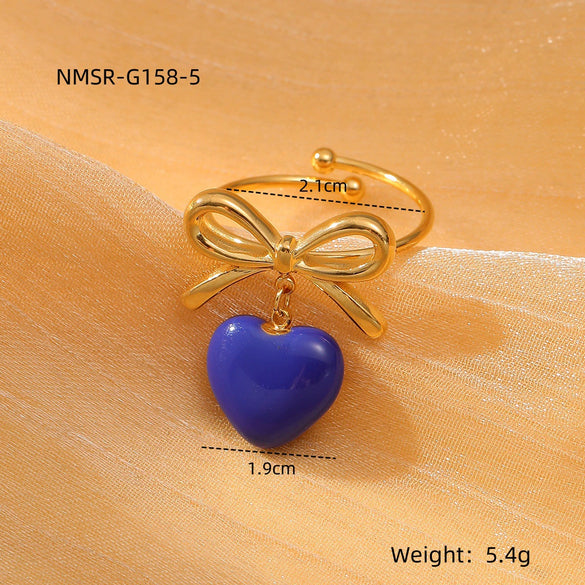 Women's Light Luxury Stainless Steel Ring With Bow Tie And Heart Shape Pattern Electroplated