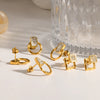 Women's Light Luxury Stainless Steel Stud Earrings With Diamond Set Heart And Geometric Drop Designs In 18K Gold Vacuum Electroplated Finish