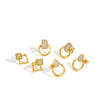 Women's Light Luxury Stainless Steel Stud Earrings With Diamond Set Heart And Geometric Drop Designs In 18K Gold Vacuum Electroplated Finish