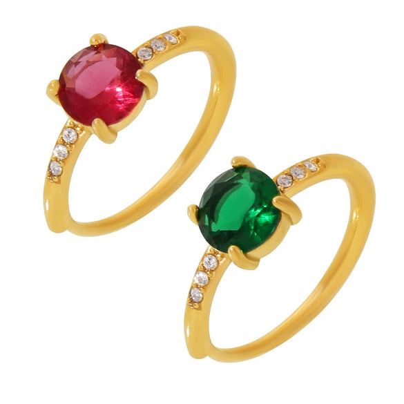 Women's Light Luxury 316L Stainless Steel Zircon Geometric Claw Side Opening Adjusting Ring Pvd Plated Gold