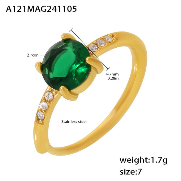 Women's Light Luxury 316L Stainless Steel Zircon Geometric Claw Side Opening Adjusting Ring Pvd Plated Gold