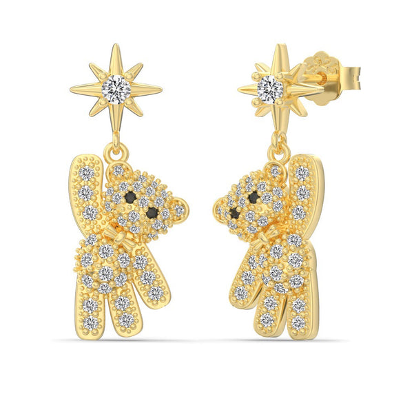 Women's Light Luxury 925 Sterling Silver Animal Bear Pierced Earrings With Electroplating