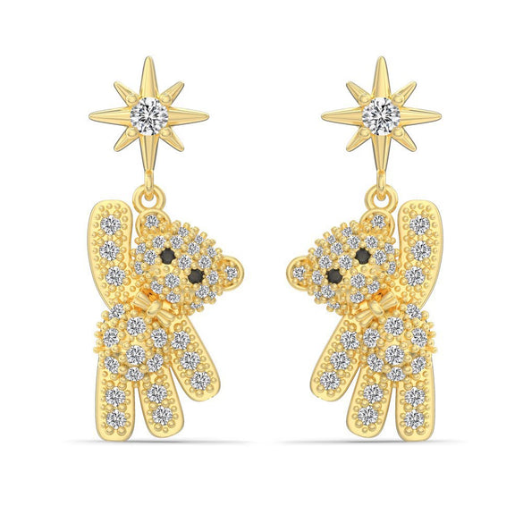 Women's Light Luxury 925 Sterling Silver Animal Bear Pierced Earrings With Electroplating