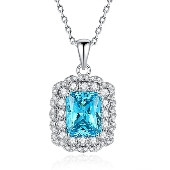 Women's Light Luxury 925 Sterling Silver Aquamarine Geometric Pattern Diamond Cultivation Cross Chain Necklace