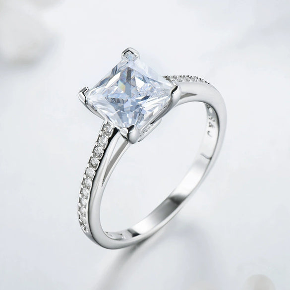 Women's Light Luxury 925 Sterling Silver Geometric Ring Set With Diamonds And Electroplated White Golden Seiko Design
