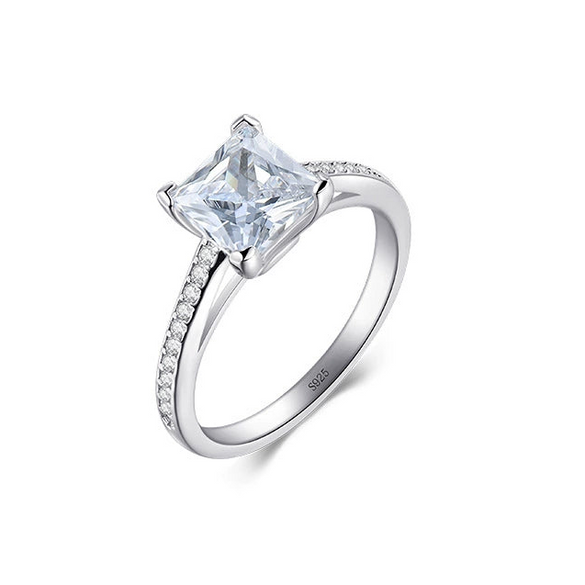 Women's Light Luxury 925 Sterling Silver Geometric Ring Set With Diamonds And Electroplated White Golden Seiko Design