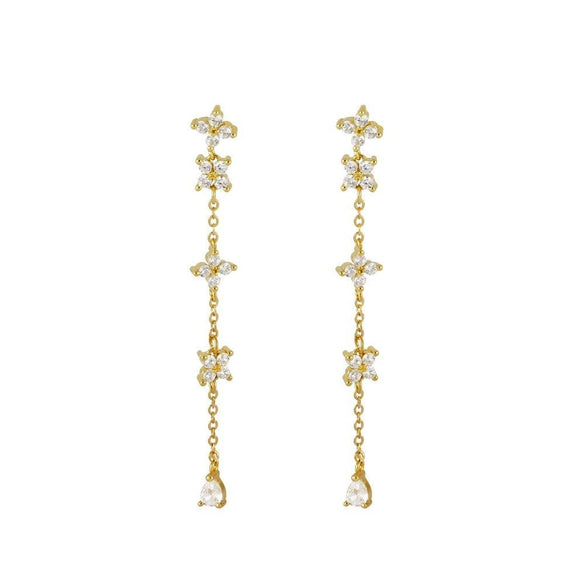 Women's Light Luxury Style Copper Plated With Real Gold Geometric And Flower Pattern Zirconia Earrings