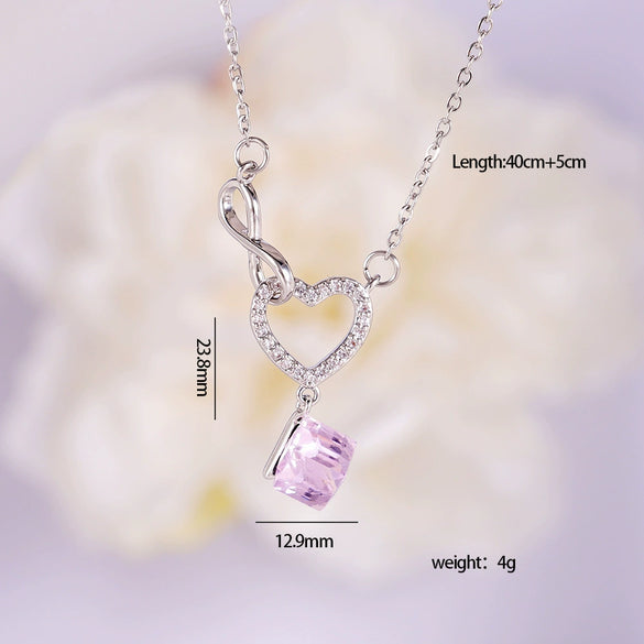 Women's Light Luxury Style Heart Shape Copper Necklace With Mixed Gemstone Setting And Electroplating O Chain