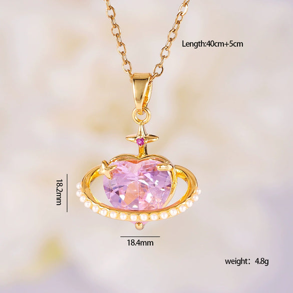 Women's Light Luxury Style Heart Shape Copper Necklace With Mixed Gemstone Setting And Electroplating O Chain