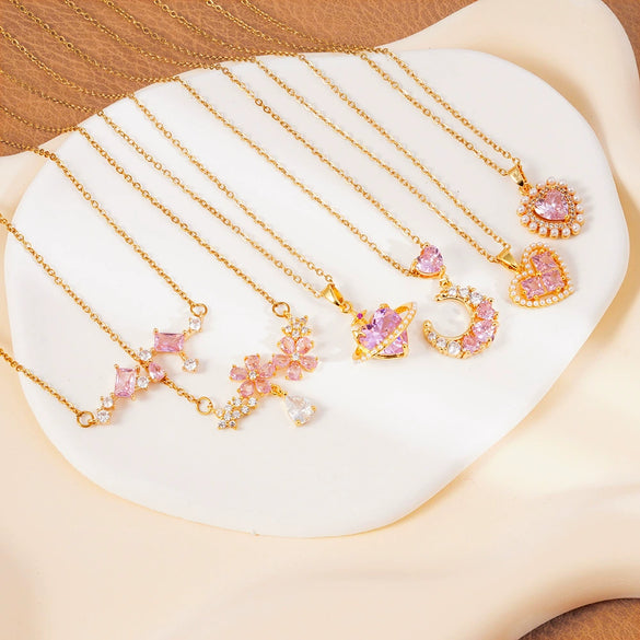 Women's Light Luxury Style Heart Shape Copper Necklace With Mixed Gemstone Setting And Electroplating O Chain