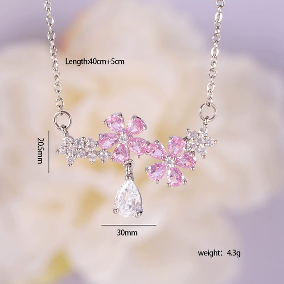 Women's Light Luxury Style Heart Shape Copper Necklace With Mixed Gemstone Setting And Electroplating O Chain